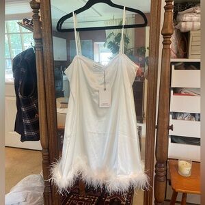 White mini feather slip dress